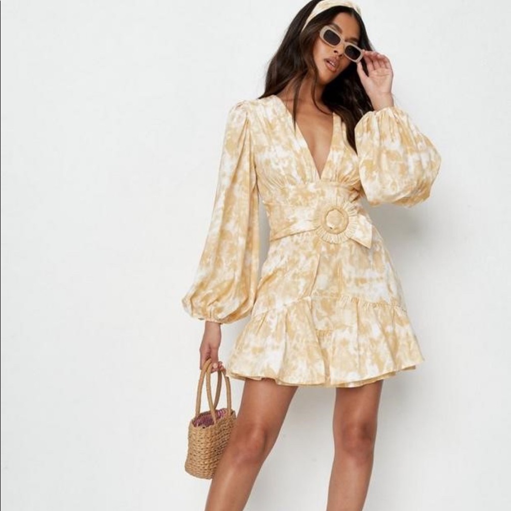 Murstard c ord tie dye raffia belted mini dress